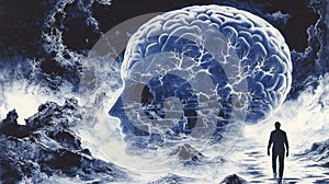 Inside a human mind, a person trapped in his own thoughts. Brain in the shape of a labyrinth. Decisions to be made photo