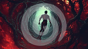Inside a human mind, a person trapped in his own thoughts. Brain in the shape of a labyrinth. Decisions to be made photo