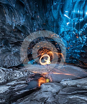 Inside an ice cave in Iceland