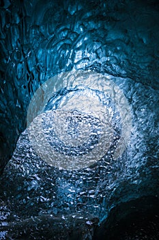 Inside ice cave tunnel