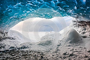 Inside ice cave in Vatnajokull, Iceland .