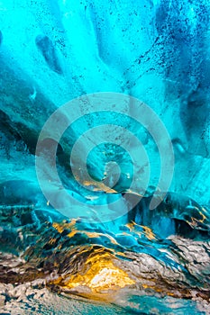 Inside ice cave in Vatnajokull, Iceland .