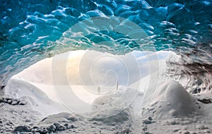 Inside ice cave in Vatnajokull, Iceland .