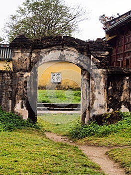Inside Imperial City of Hue, the former residence of Vietnam`s rulers and Unesco WHS. The palace