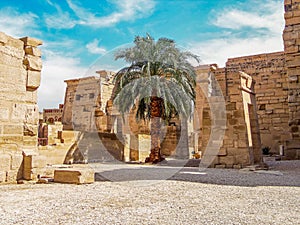 Inside the impressive temple ruins at Deir el-Shelwit near to Luxor, Egypt