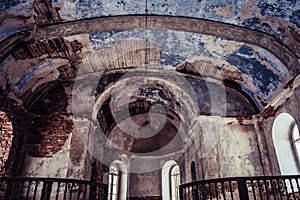 Inside Interior of an old Abandoned Church in Latvia, Galgauska - light Shining Through the Windows