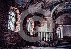 Inside Interior of an old Abandoned Church in Latvia, Galgauska - light Shining Through the Windows