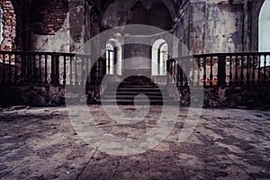 Inside Interior of an old Abandoned Church in Latvia, Galgauska - light Shining Through the Windows