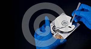 Inside of internal Harddrive HDD , Disassembled hard drive from the computer data hard drive backup