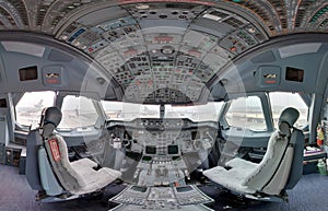 Inside jetliner cockpit