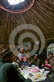 Inside of the Kirghiz shepherd's house - yurt