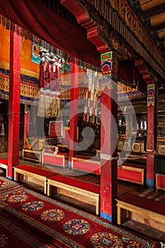 Inside Lamayuru gompa Buddhist monastery. Ladakh, India