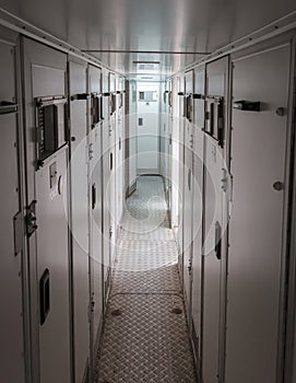 Inside of a large bus used by the department of justice