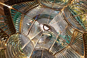 Inside a large lighthouse Fresnel lens