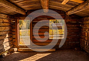 Inside Log Cabin in Colorado with Peak Fall Colors