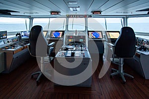 Inside look of the control centre of a superyacht on the sea