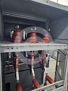 The inside of a medium voltage electrical panel