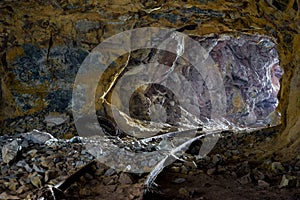 Inside Milos sulfur mine tunnel