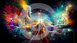 Inside the mind of an enlightened being projecting his peaceful healing energy into the universe