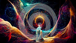 Inside the mind of an enlightened being projecting his peaceful healing energy into the universe