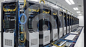 Data Center Server Room Rows of Servers and Racks