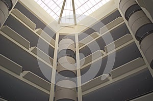 Inside a modern hotel - view of the navigation and glass roof