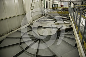 Inside modern wastewater treatment plant. Closed sewage reservoir with dirty water