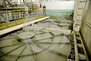 Inside modern wastewater treatment plant. Closed sewage reservoir with dirty water