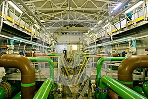 Inside modern wastewater treatment plant, filters, pipeline and purification equipment