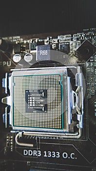 Inside Motherboard of Computer, CPU assembly