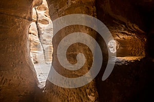 Inside a Nabatean dwelling at Little Petra, Jordan