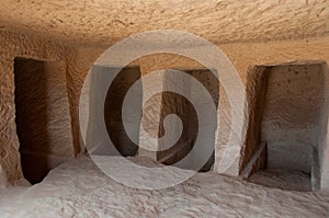 Inside a Nabatean tomb in MadaÃÂ®n Saleh archeological site, Saud photo