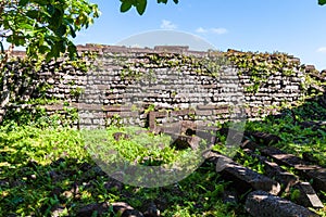 Inside Nan Madol walls, masonry stonework of large basalt slabs. Pohnpei, Micronesia, Oceania.