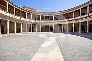 Round Patio and double colonnade of Charles V Palace, Granada, Andalusia, Spain