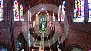 Inside the neo-gothic Basilica in Quito
