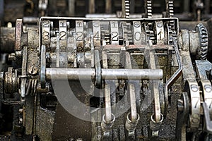 Inside numbers of a An old vintage cash register