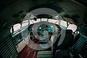 Inside old abandoned disused passenger airplane