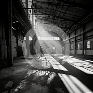inside an old abandoned factory with the sun streaming through the windows generative ai