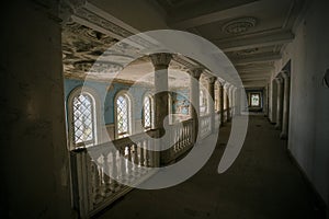 Inside of old creepy abandoned mansion. Former sanatorium Gagripsh, Gagra, Abkhazia photo