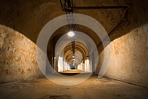 Inside an old industrial building, basement