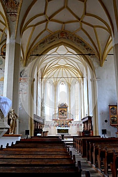 Inside the old medieval saxon lutheran church in Sighisoara, Transylvania, Romania