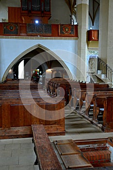 Inside the Old medieval saxon lutheran church in Sighisoara, Transylvania, Romania
