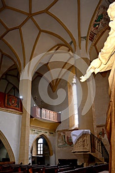 Inside the Old medieval saxon lutheran church in Sighisoara, Transylvania, Romania