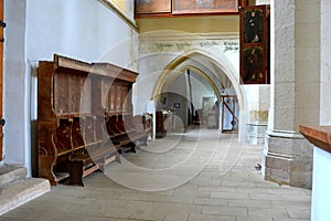 Inside the old medieval saxon lutheran church in Sighisoara, Transylvania, Romania