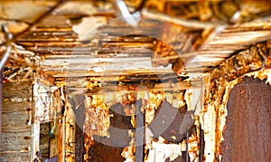 Inside an old rusty shipwreck in Iceland