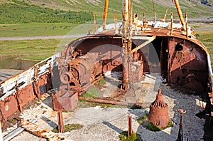 Inside an old rusty shipwreck in Iceland