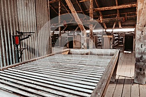 Inside an old shearing shed in outback Australia