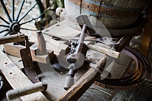 Inside an old vintage blacksmith and workshop
