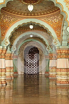 Inside one of the halls with marble floor