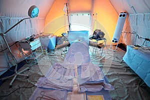 Inside operating room with a waxwork on the